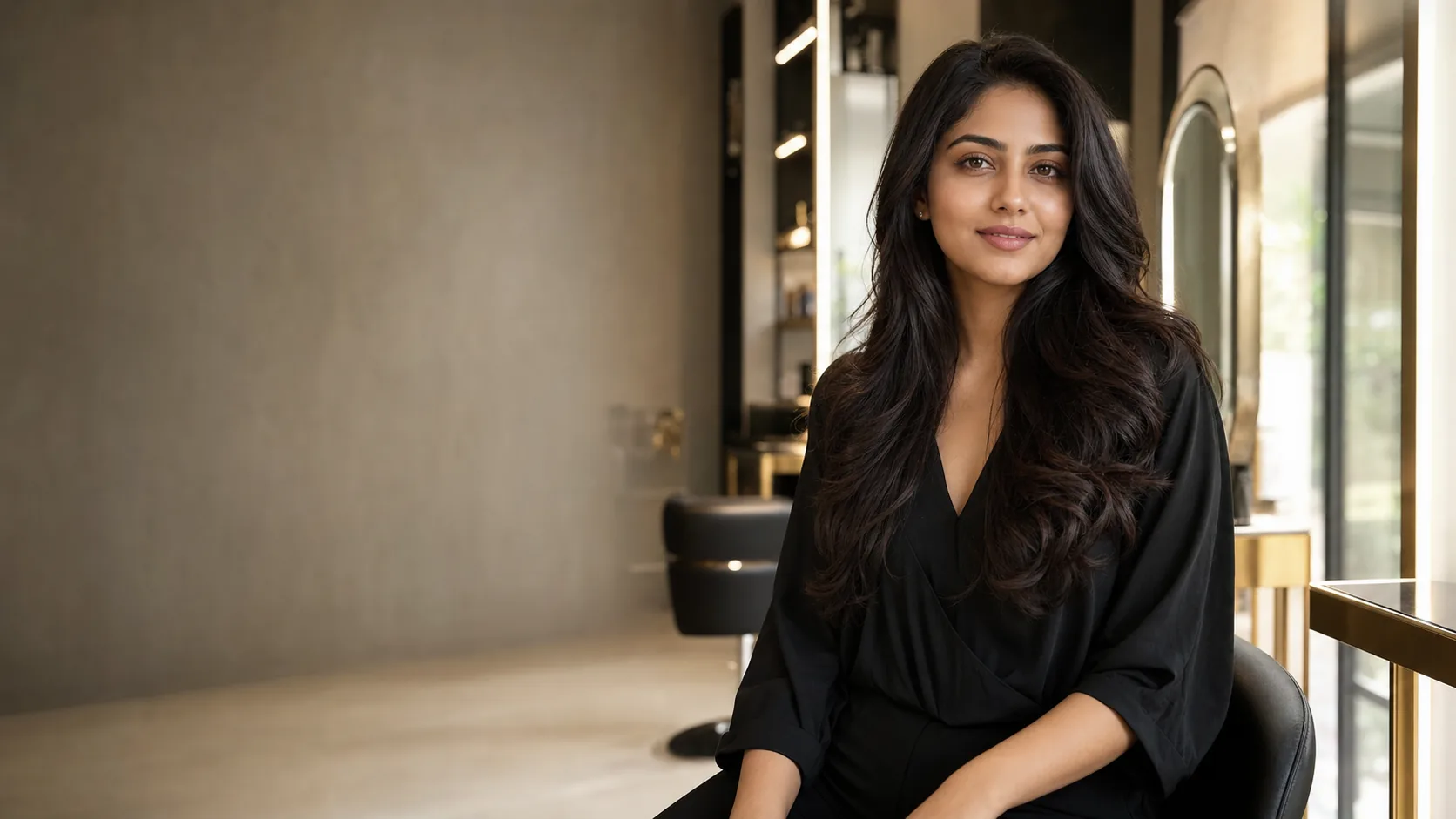 Indian woman with glossy, professionally styled hair at N Salon Pitampura